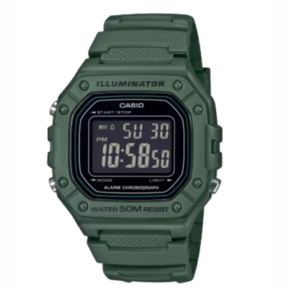 Casio General W-218H-3BVDF Green Case Black Resin Men Watch